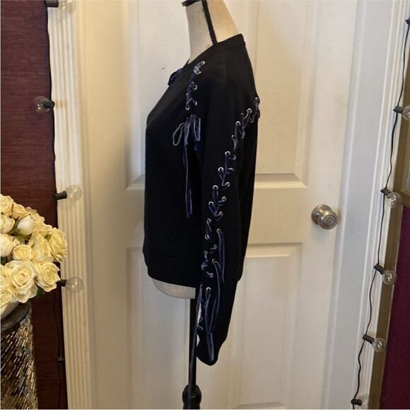 Maje Black Sweatshirt with Blue Lace-Up Details, S - Picture 4 of 10